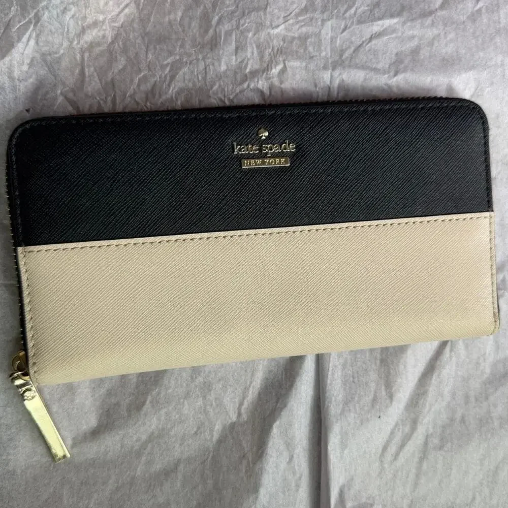 Kate Spade Cameron Street Lacey Color Block Saffiano Leather Wallet Black Cream